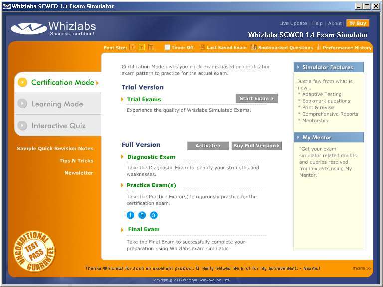 Whizlabs Websphere Certification Exam Simulator Screenshot